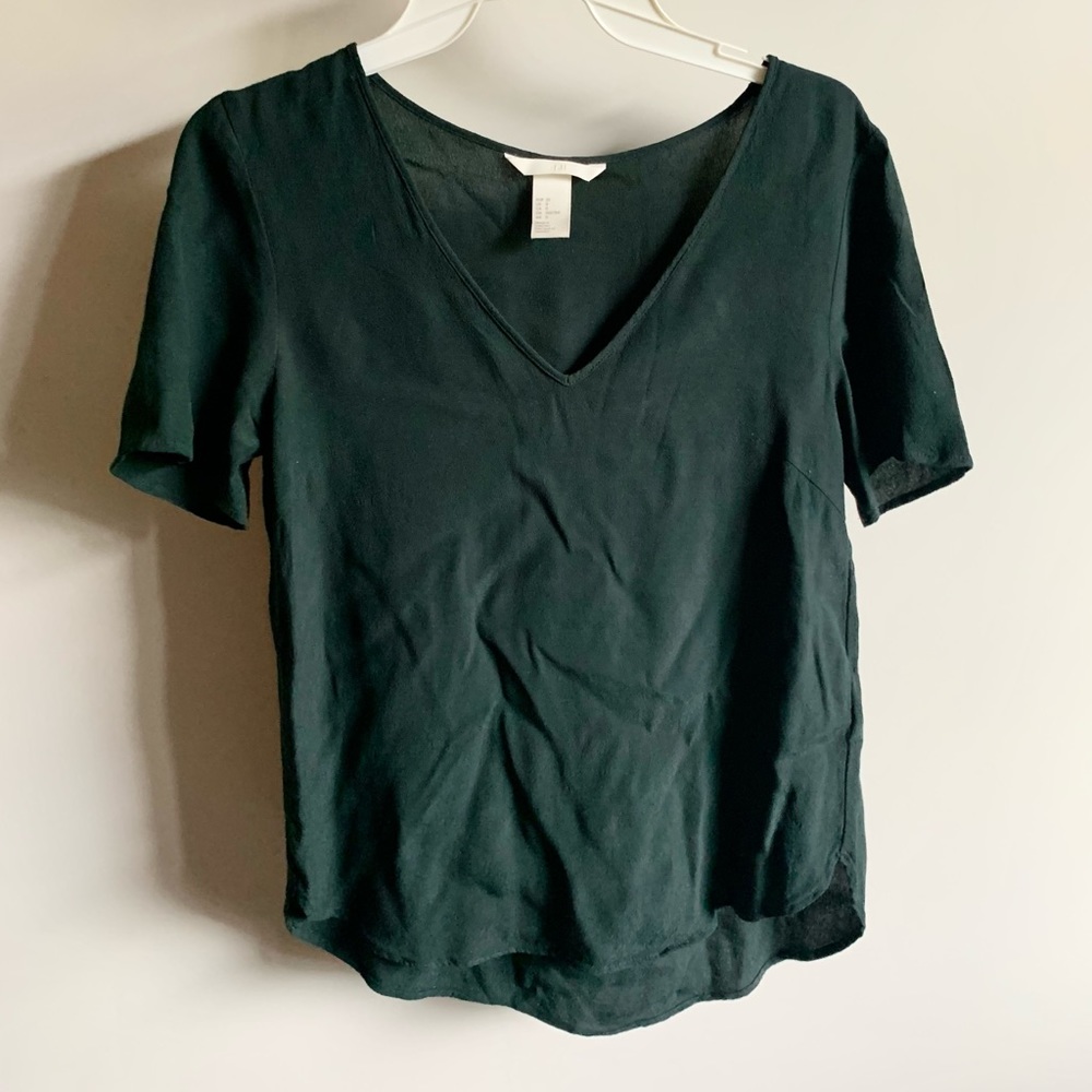 H&M Deep Green V-Neck Blouse